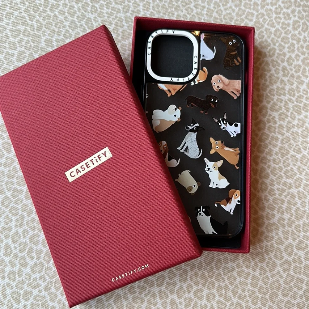 Casetify IPhone 12 Pro Max Case Clear with Black Bumper & Adorable little Dogs